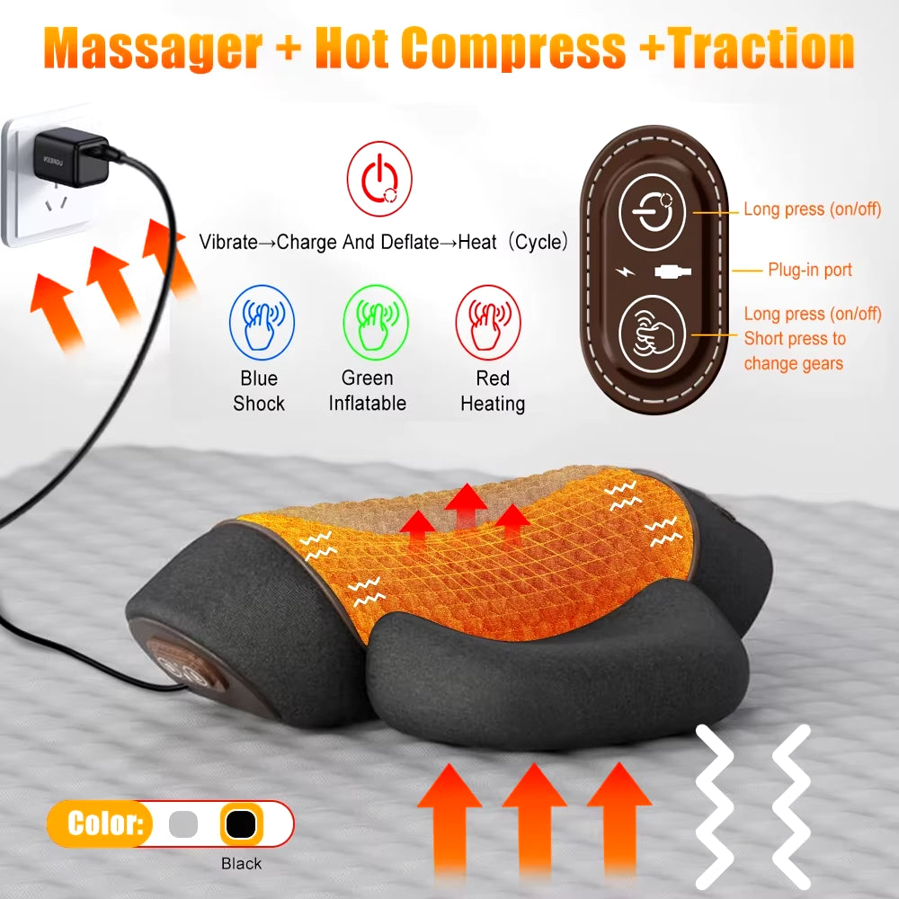Electric Massager Cervical Pillow Hot Compress Vibration Massage Neck Traction Relax Sleeping Memory Foam Pillow Spine Support