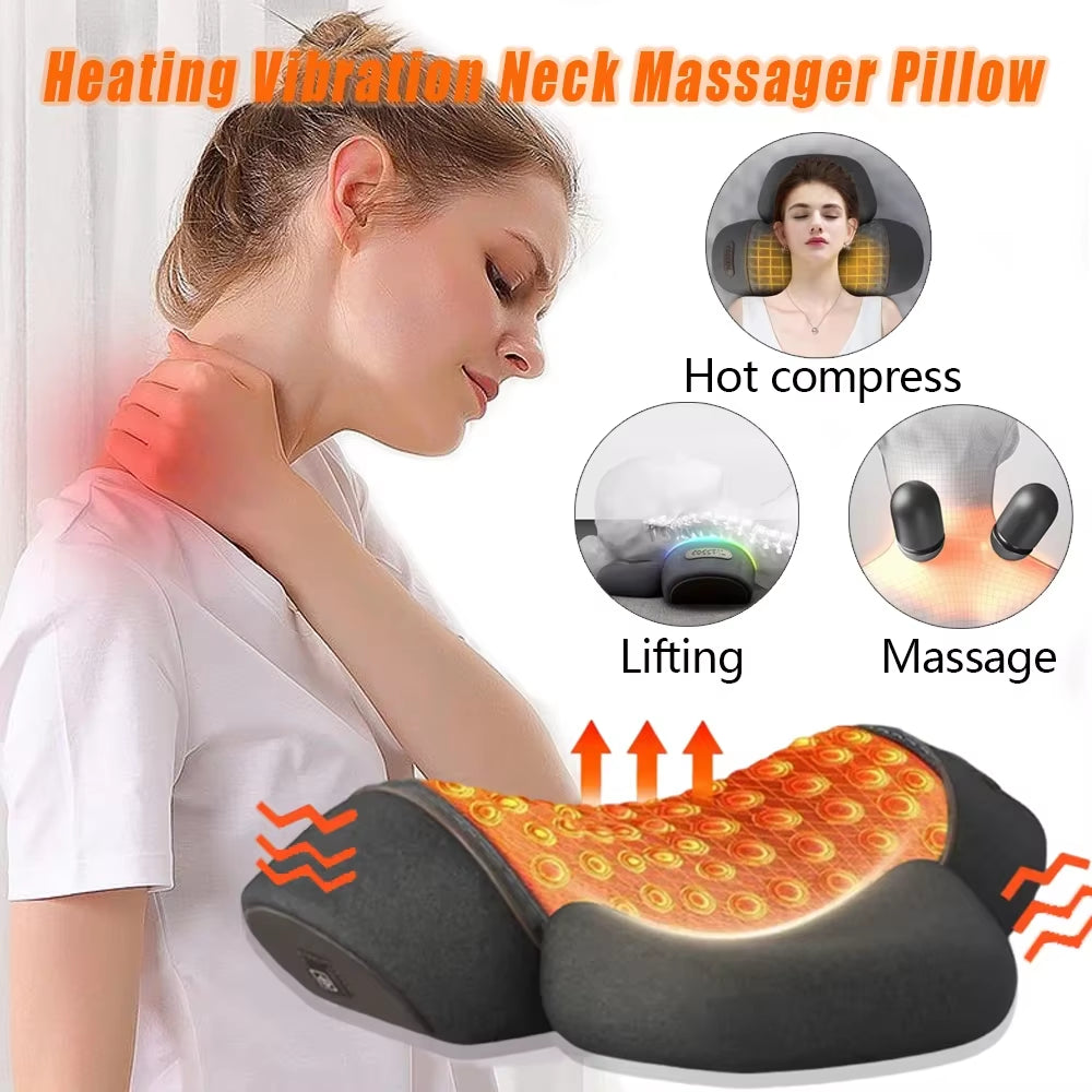 Electric Massager Cervical Pillow Hot Compress Vibration Massage Neck Traction Relax Sleeping Memory Foam Pillow Spine Support