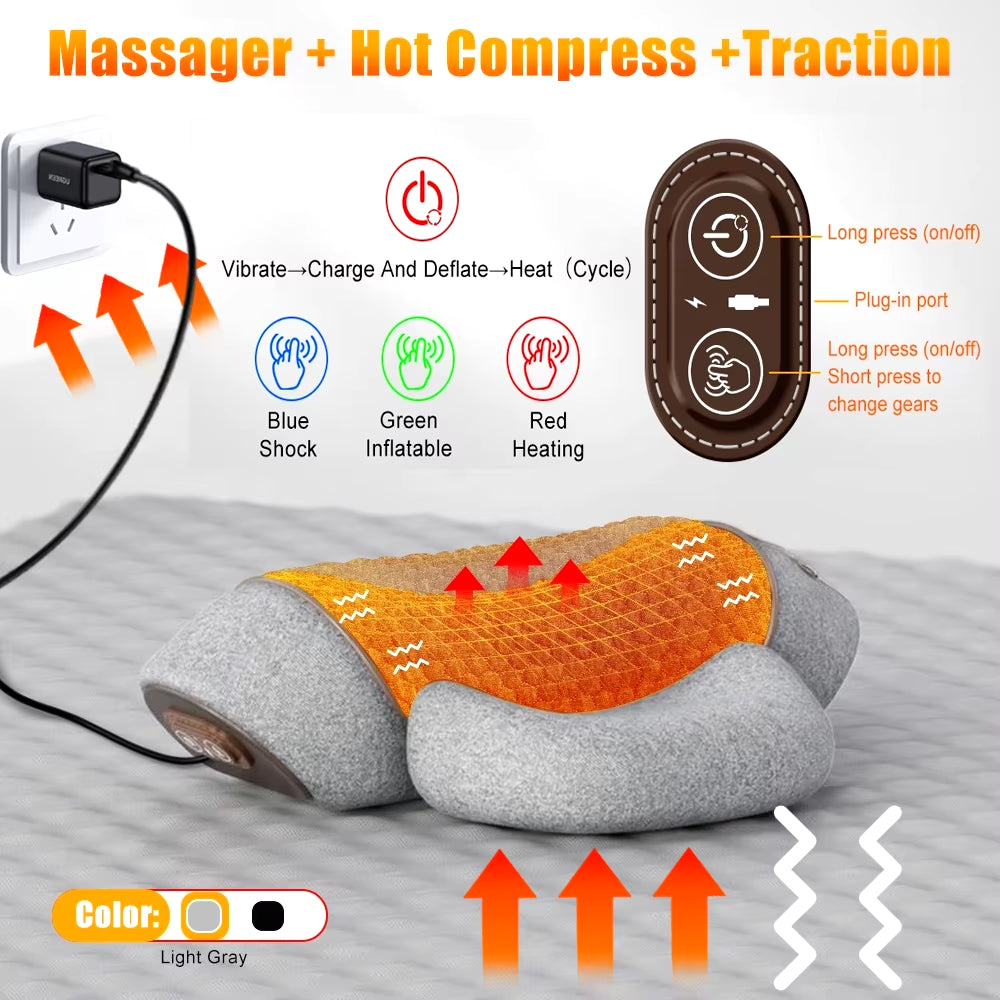 Electric Massager Cervical Pillow Hot Compress Vibration Massage Neck Traction Relax Sleeping Memory Foam Pillow Spine Support
