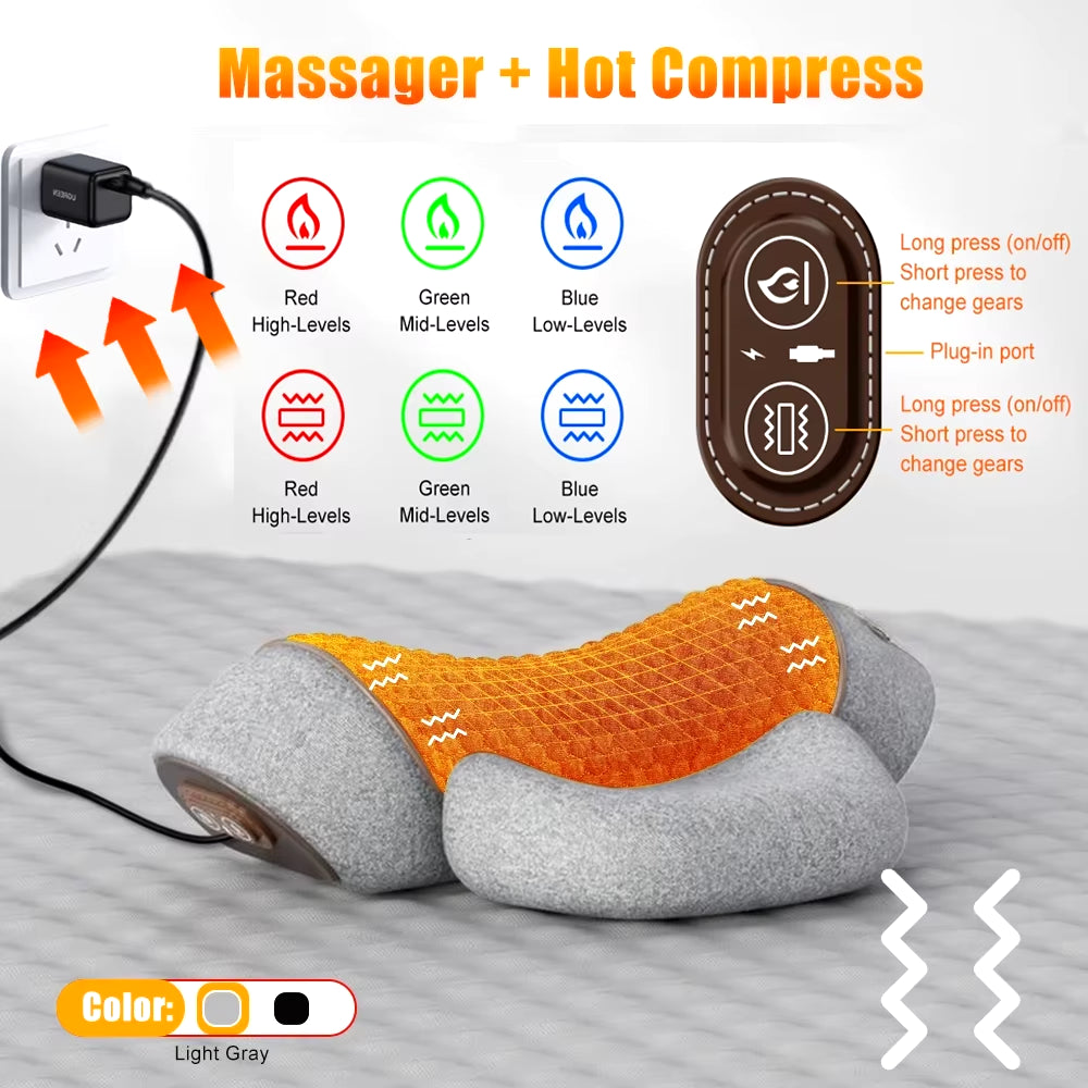 Electric Massager Cervical Pillow Hot Compress Vibration Massage Neck Traction Relax Sleeping Memory Foam Pillow Spine Support